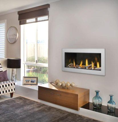 an electric fireplace inset into the wall of a modern living room